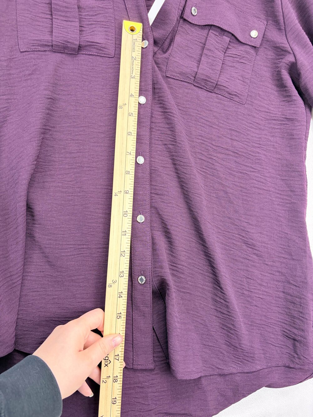 Calvin Klein Plum Roll-Tab Tunic Blouse M Button-Front - Picture 8 of 13
